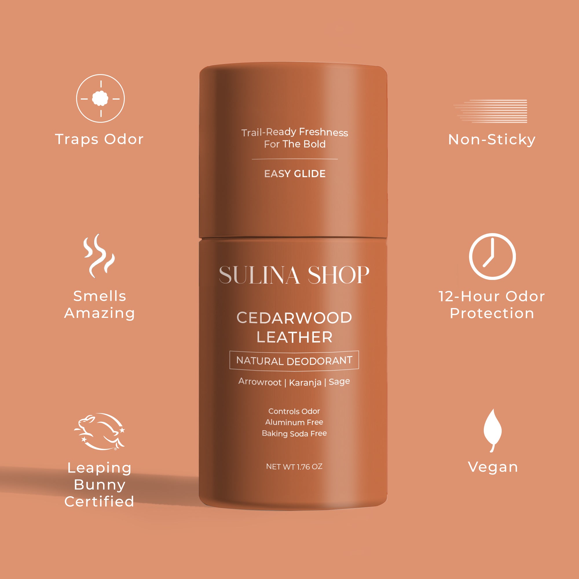 Cedarwood Leather Natural Deodorant – Aluminum-Free, Baking Soda