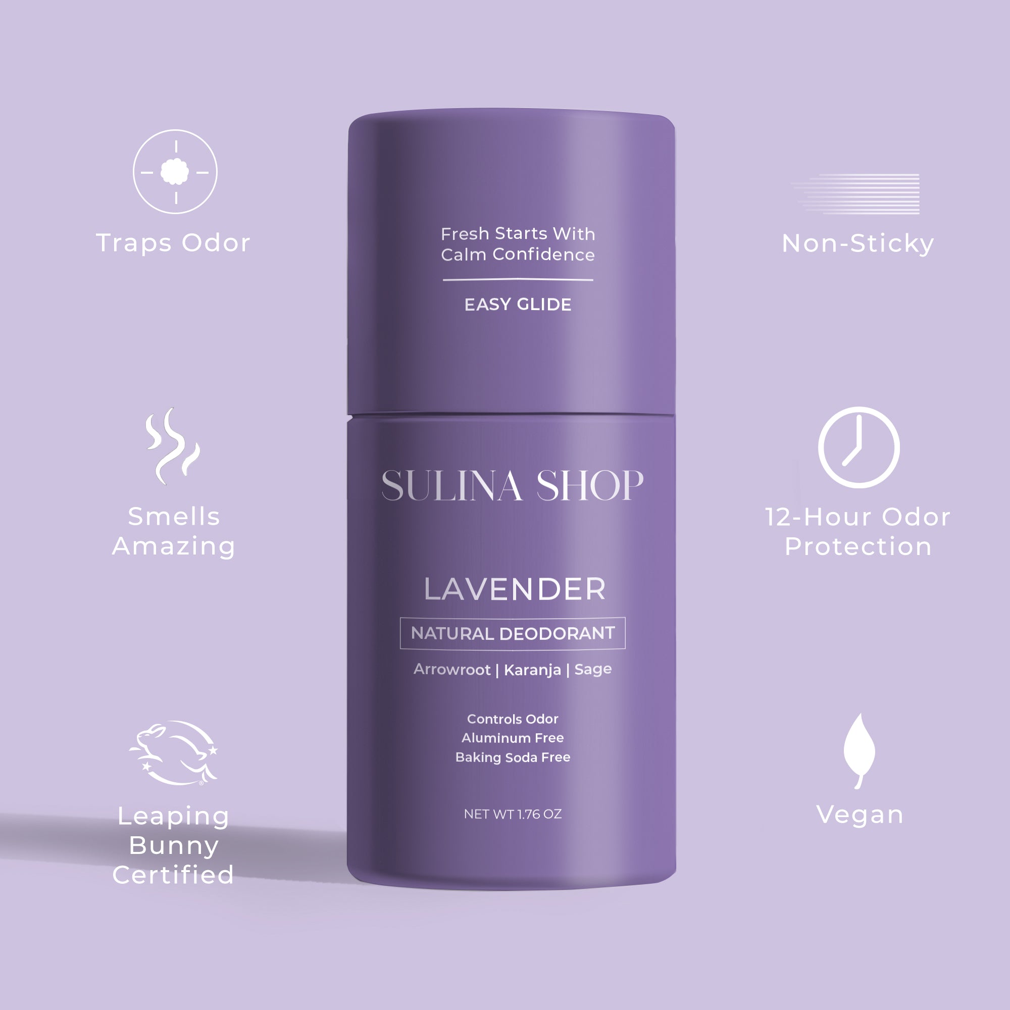 Natural Deodorant - Aluminum Free, Plastic Free - Lavender No