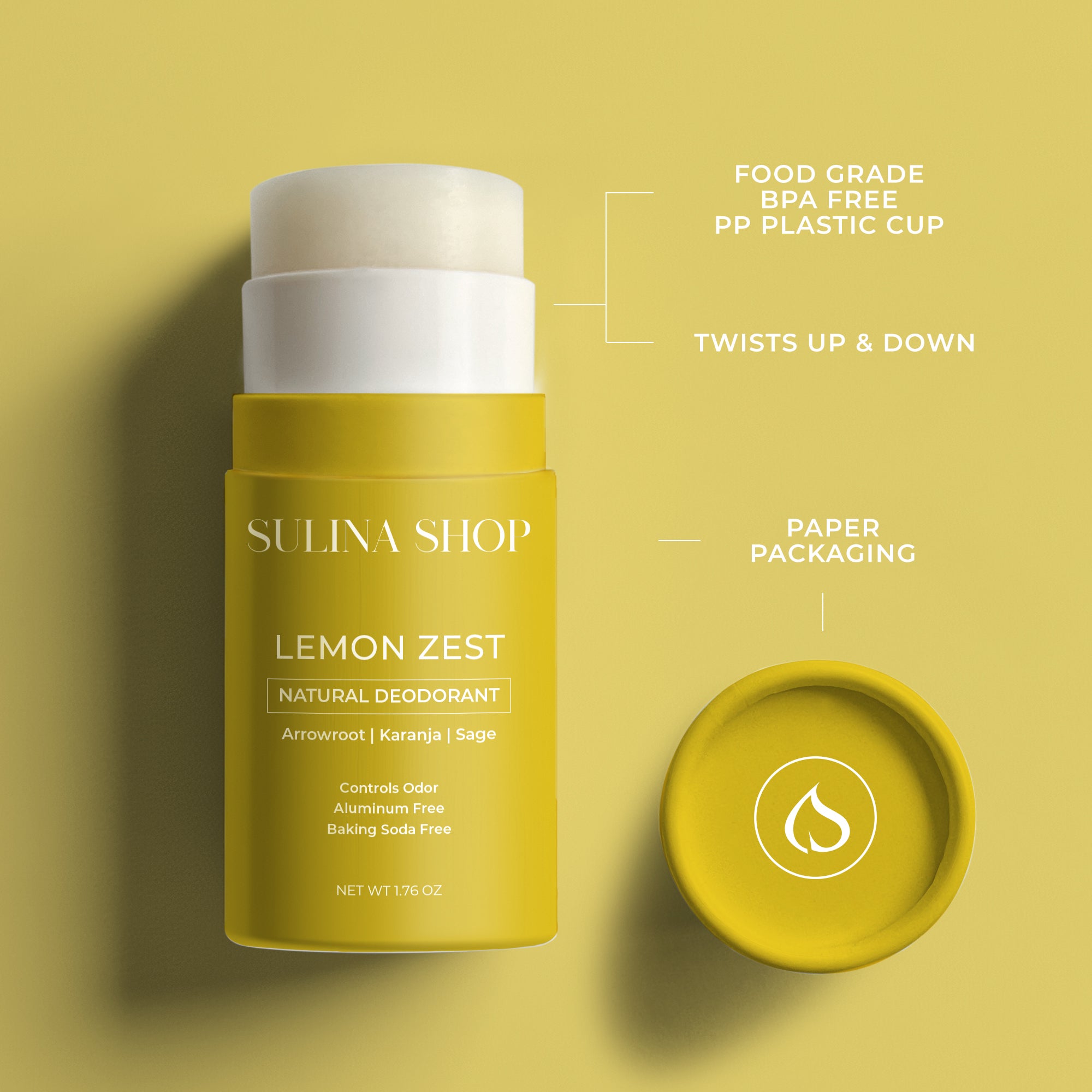 Lemon Zest Deodorant, Aluminum Free | Sulina Shop | Aluminum Free