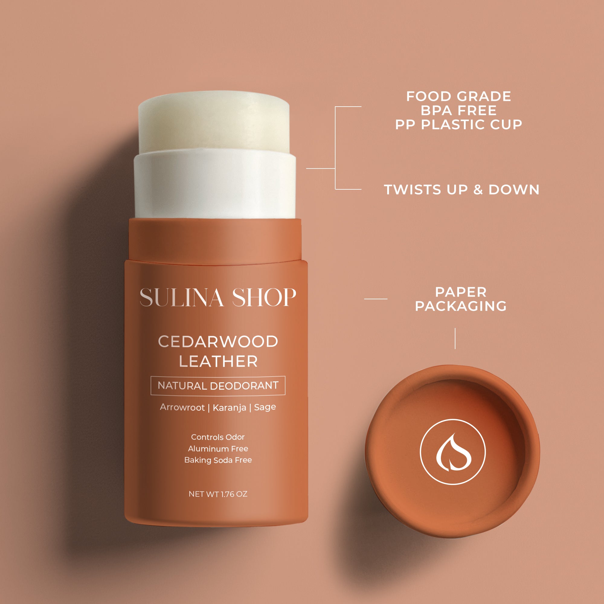 Cedarwood Leather Natural Deodorant – Aluminum-Free, Baking Soda