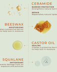 Beeswax, ceramide, Squalane, Castor oil